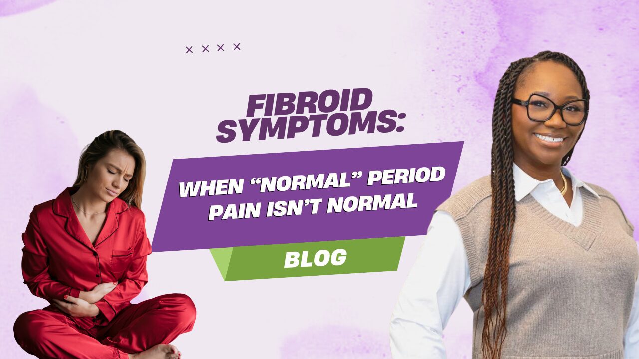 Fibroid symptoms blog graphic with two women